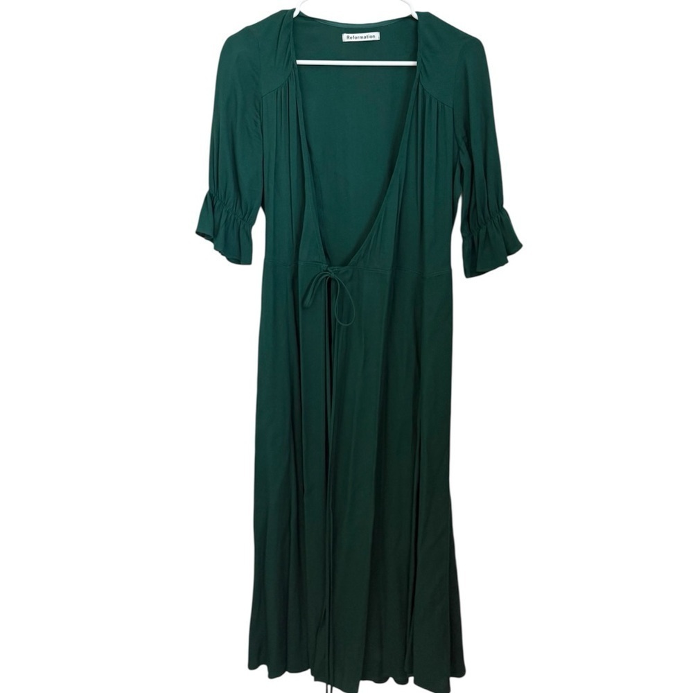 Reformation Green Wrap Duster / Cover-Up V Neck XS